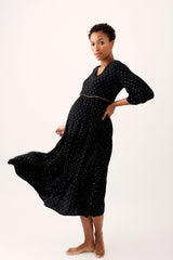 Black & Gold Tiered Maternity and Breastfeeding Dress