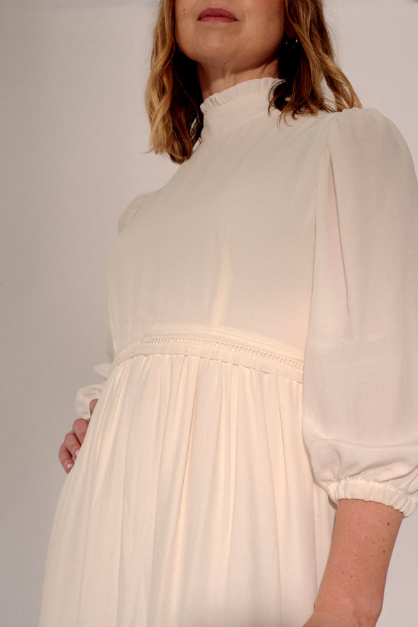 Off-White Tiered Maternity & Nursing Dress