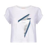Cropped White Maternity T-Shirt, Silver Lightening Bolt
