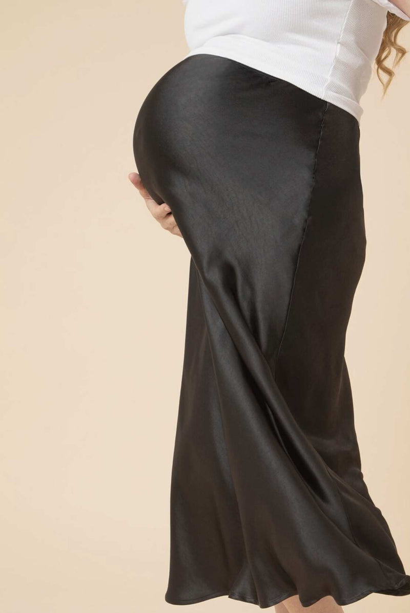 Black Satin Maternity Skirt - Midi-Skirt