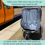 SnoozeShade Twin Deluxe (Suitable From Birth) | Double Buggy/Pushchair Sun and Sleep Shade | Blocks Up to 97.5% of UV