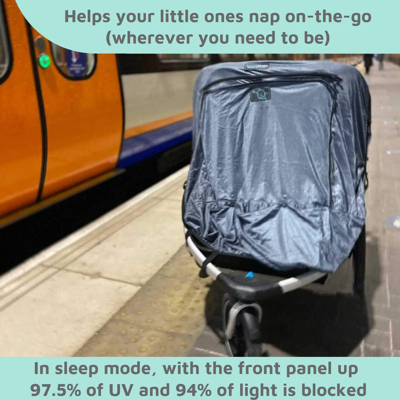 SnoozeShade Twin Deluxe (Suitable From Birth) | Double Buggy/Pushchair Sun and Sleep Shade | Blocks Up to 97.5% of UV
