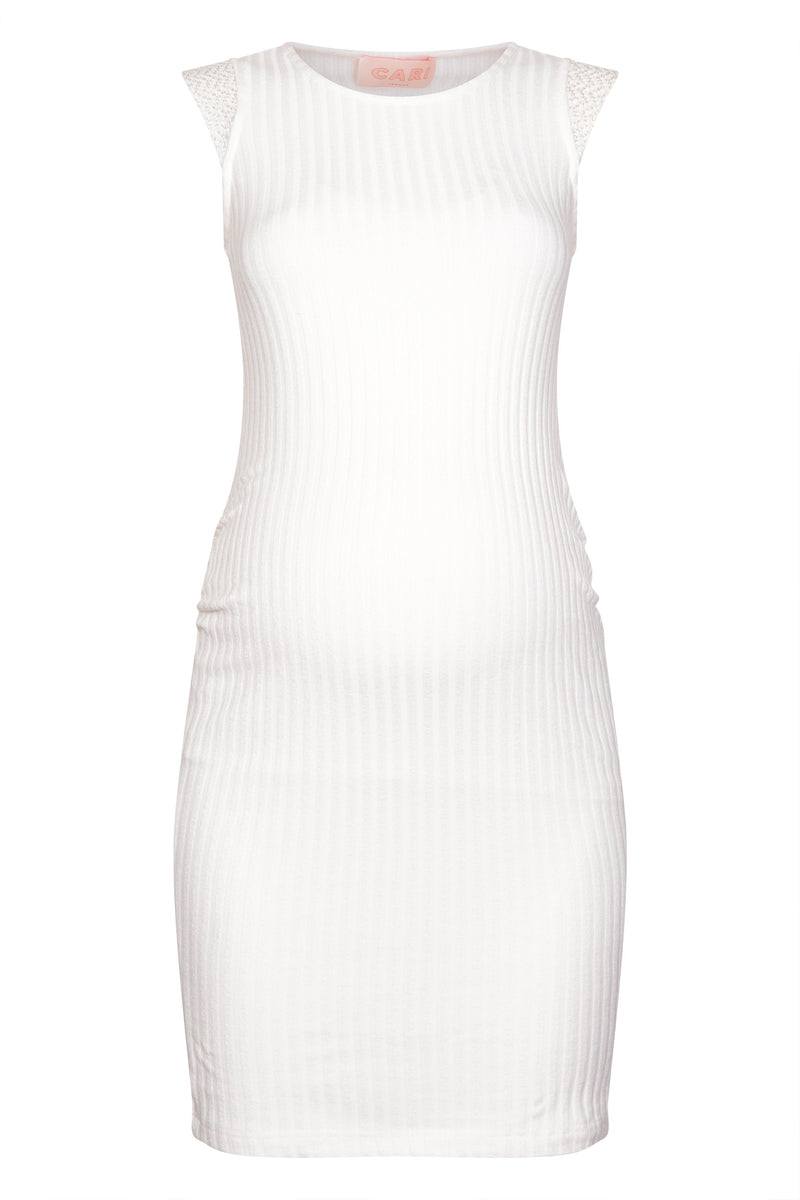 White Ribbed Body-Con Maternity Dress