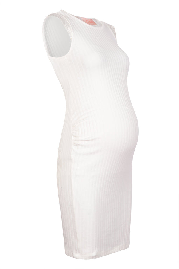 White Ribbed Body-Con Maternity Dress