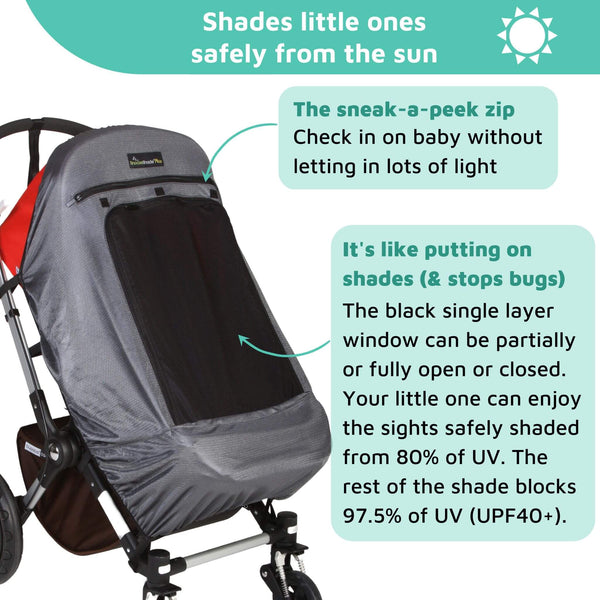 SnoozeShade Plus Deluxe (6m+) | Universal-Fit Pushchair/Buggy Sun and Sleep Shade | Blocks Up to 97.5% of UV