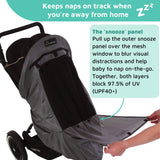 SnoozeShade Plus Deluxe (6m+) | Universal-Fit Pushchair/Buggy Sun and Sleep Shade | Blocks Up to 97.5% of UV