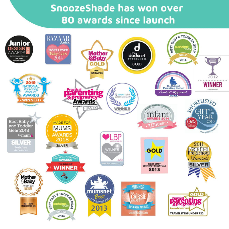SnoozeShade Plus Deluxe (6m+) | Universal-Fit Pushchair/Buggy Sun and Sleep Shade | Blocks Up to 97.5% of UV
