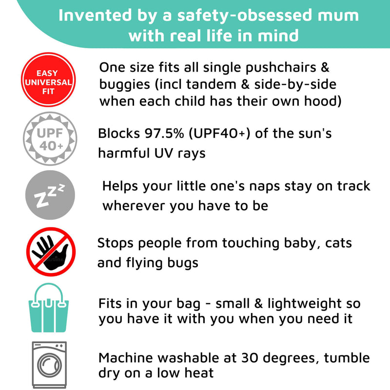 SnoozeShade Plus Deluxe (6m+) | Universal-Fit Pushchair/Buggy Sun and Sleep Shade | Blocks Up to 97.5% of UV