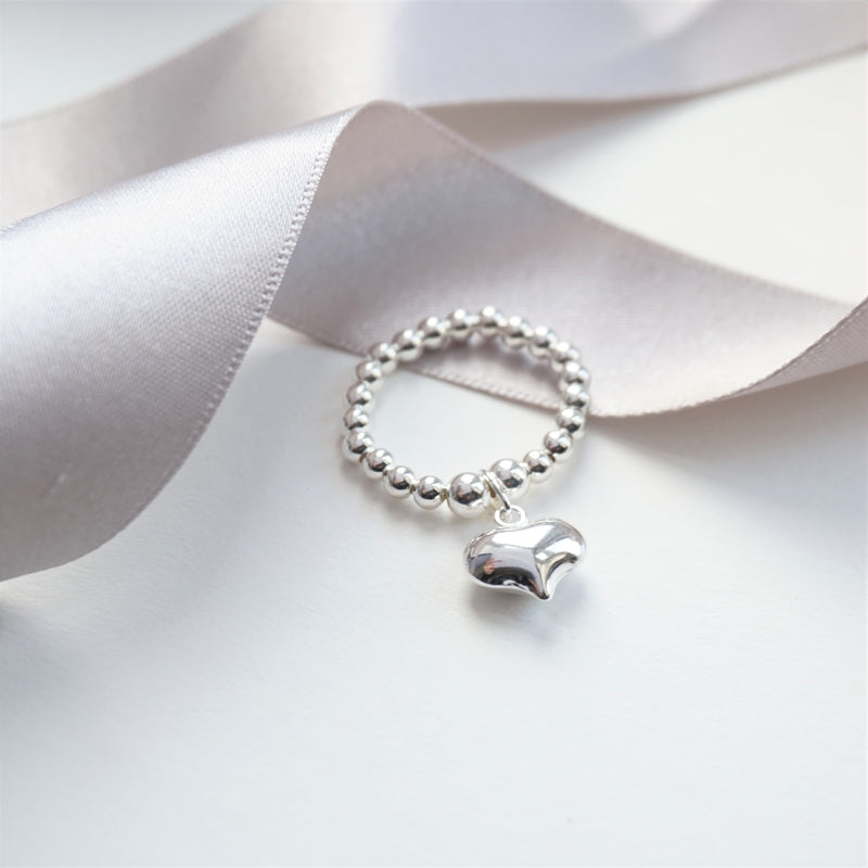 Sterling Silver Stretch Ring With Large Heart Charm