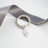 Sterling Silver Stretch Ring With Hamsa Hand Charm