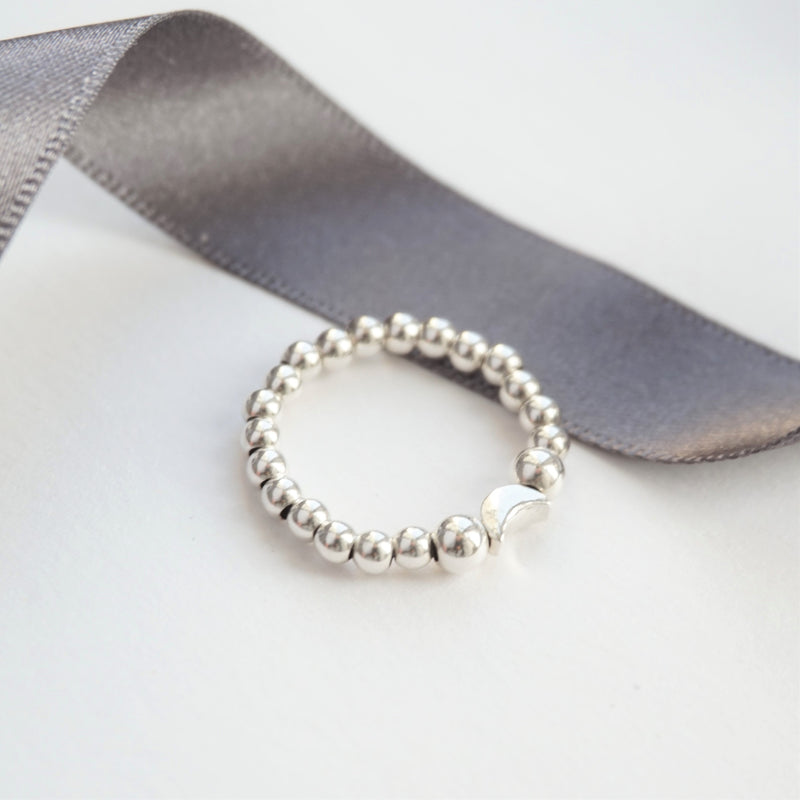 Sterling Silver Stretch Ring With Half Moon Bead