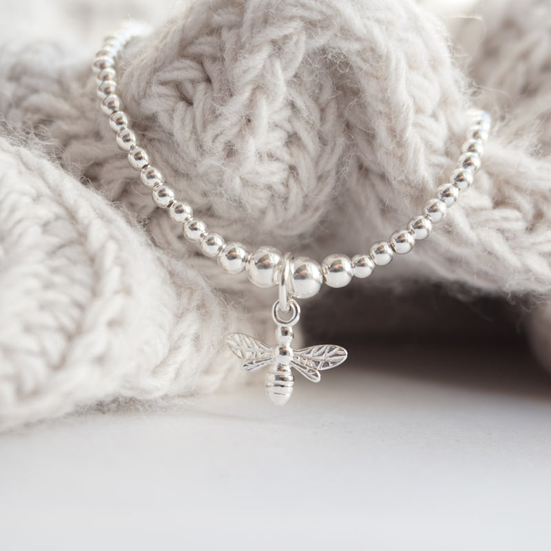 Sterling Silver Stretch Bracelet With Bumble Bee Charm