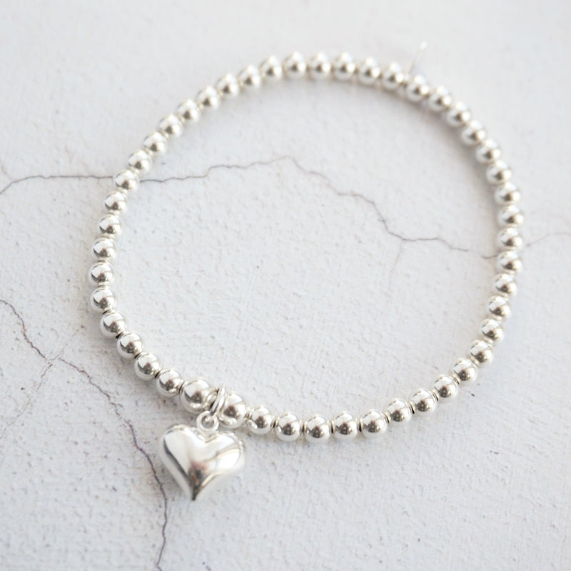 Sterling Silver Stretch Bracelet With Large Heart Charm