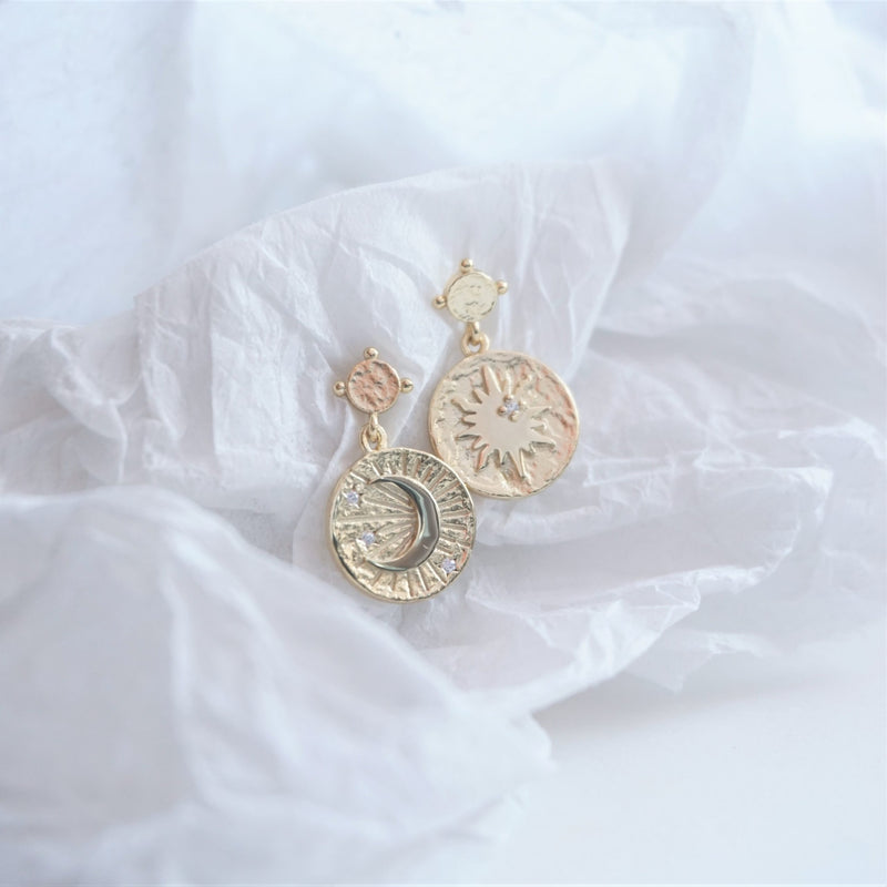 Gold Sun and Moon Drop Earrings