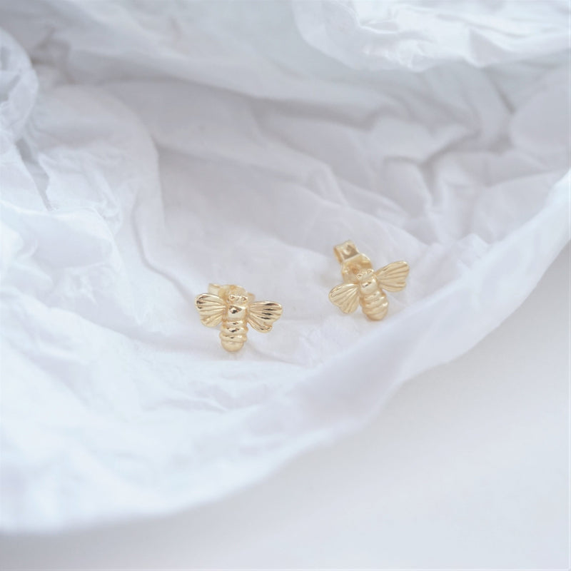Gold Bumble Bee Stud Earrings