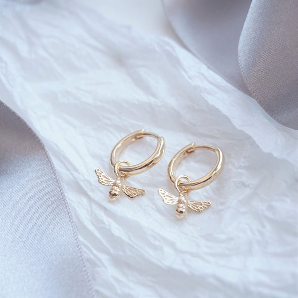 Gold Bumble Bee Hoop Earrings