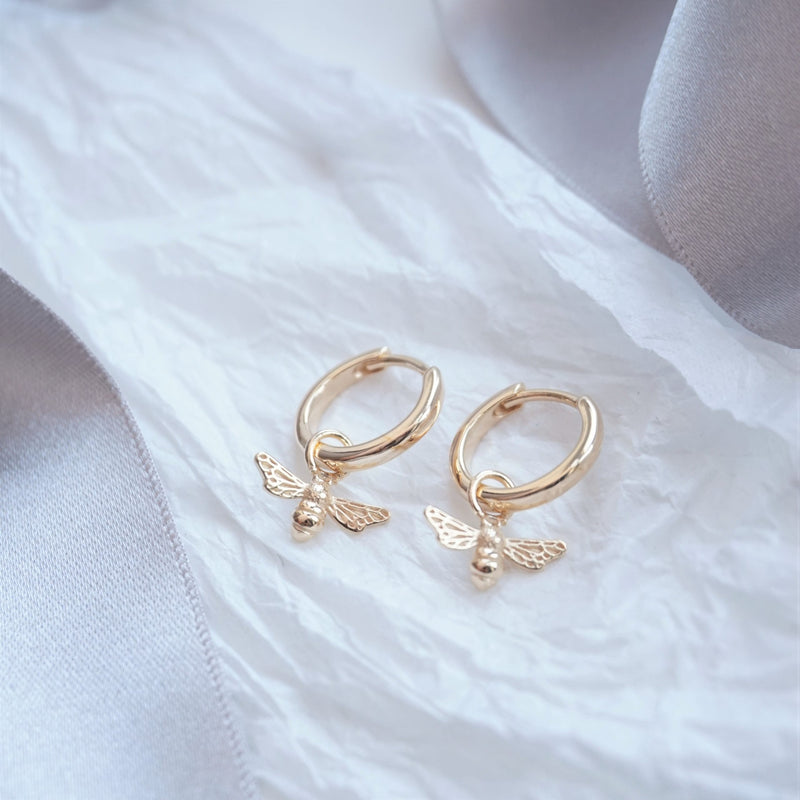 Gold Bumble Bee Hoop Earrings