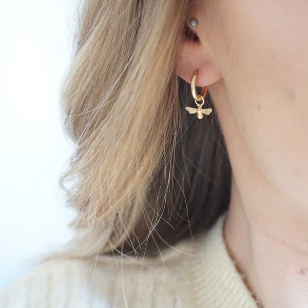 Gold Bumble Bee Hoop Earrings