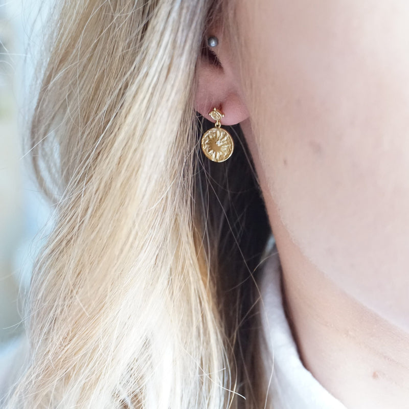 Gold Sun and Moon Drop Earrings