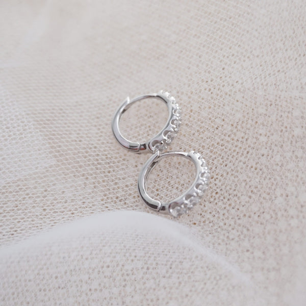 Sterling Silver Crystal Huggie Hoop Earrings