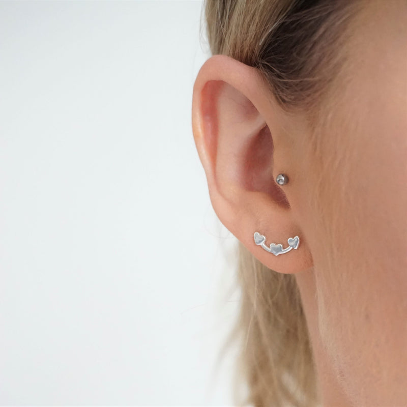 Sterling Silver Heart Cluster Stud Earrings
