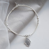 Sterling Silver Noodle Bracelet With Hamsa Hand