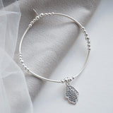 Sterling Silver Noodle Bracelet With Hamsa Hand