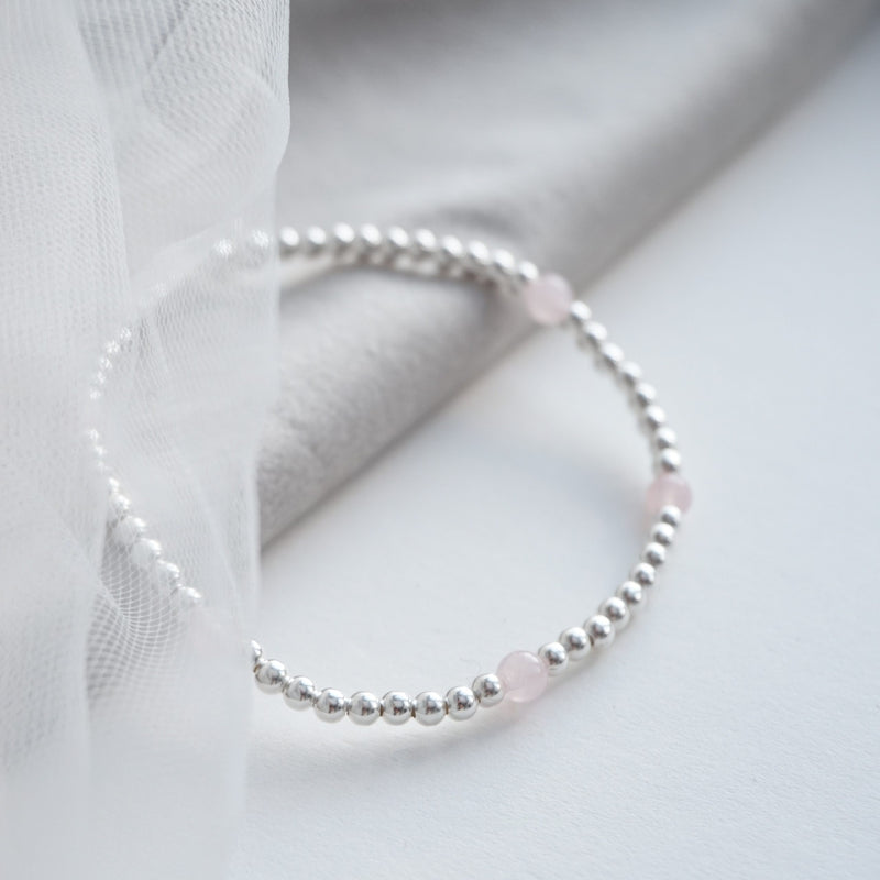 Sterling Silver and Rose Quartz Stretch Bracelet