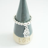 Sterling Silver Stretch Ring With Hamsa Hand Charm