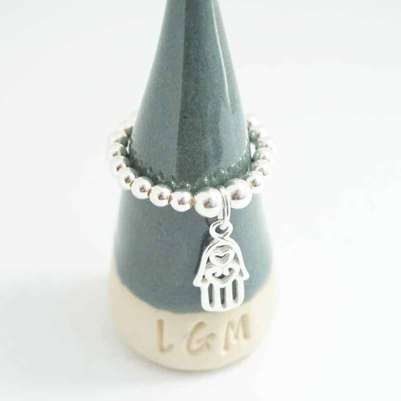 Sterling Silver Stretch Ring With Hamsa Hand Charm