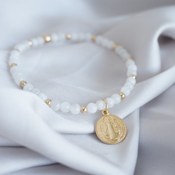 Gold Moonstone Bracelet With San Benedetto Disc