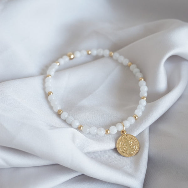 Gold Moonstone Bracelet With San Benedetto Disc