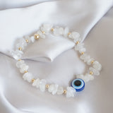 Gold and Moonstone Chip Bracelet With Evil Eye