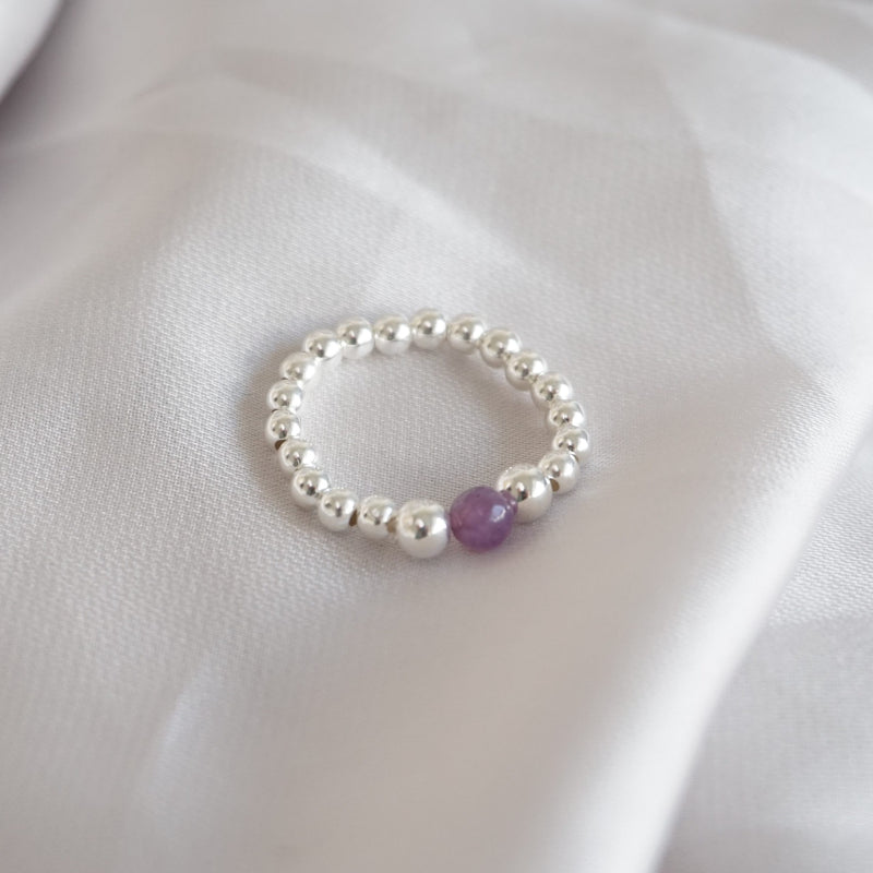 Sterling Silver Stretch Ring With Lepidolite Bead
