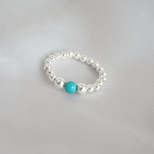 Sterling Silver Stretch Ring With Turquoise Bead