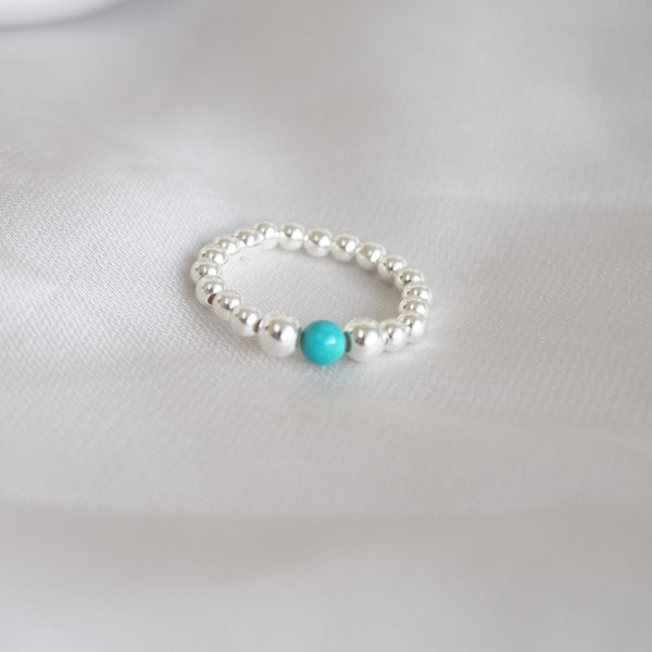 Sterling Silver Stretch Ring With Turquoise Bead