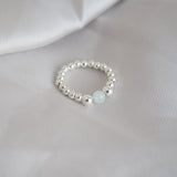 Sterling Silver Stretch Ring With Aquamarine Bead