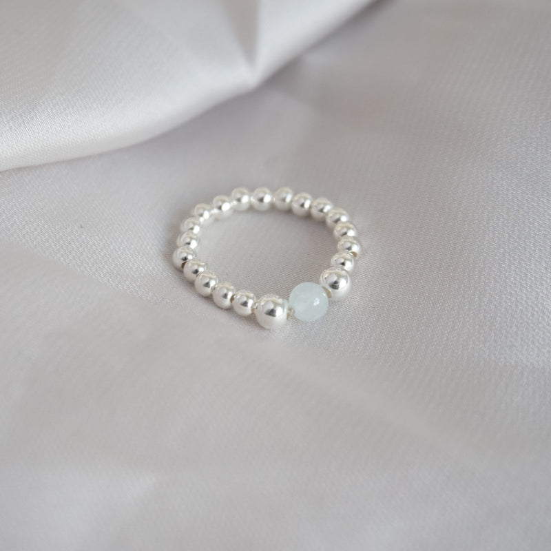 Sterling Silver Stretch Ring With Aquamarine Bead