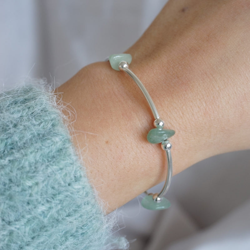 Sterling Silver and Aventurine Noodle Bracelet