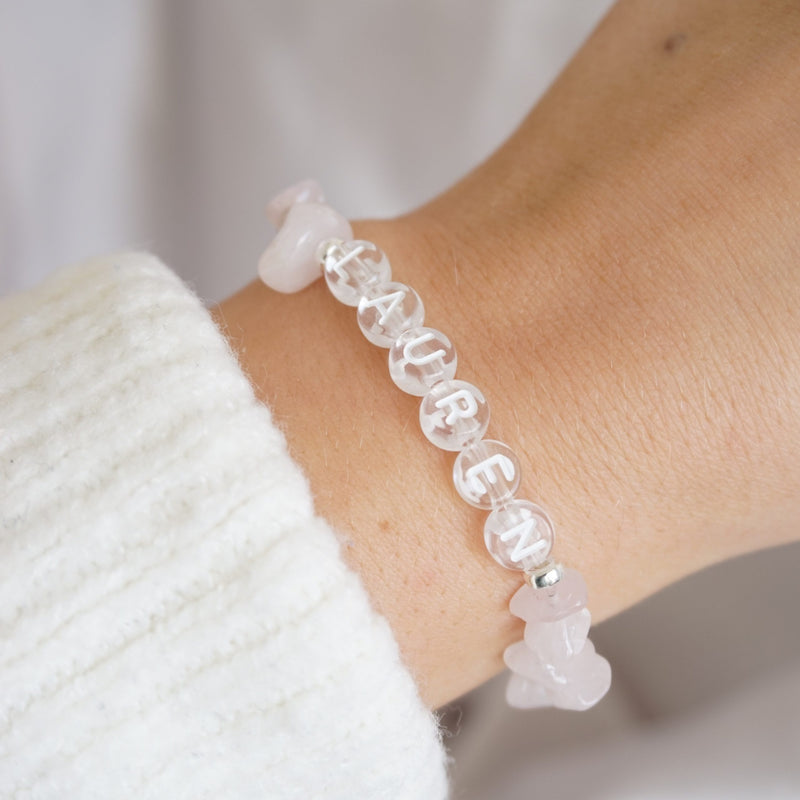 Sterling Silver and Rose Quartz Chip Personalised Bracelet