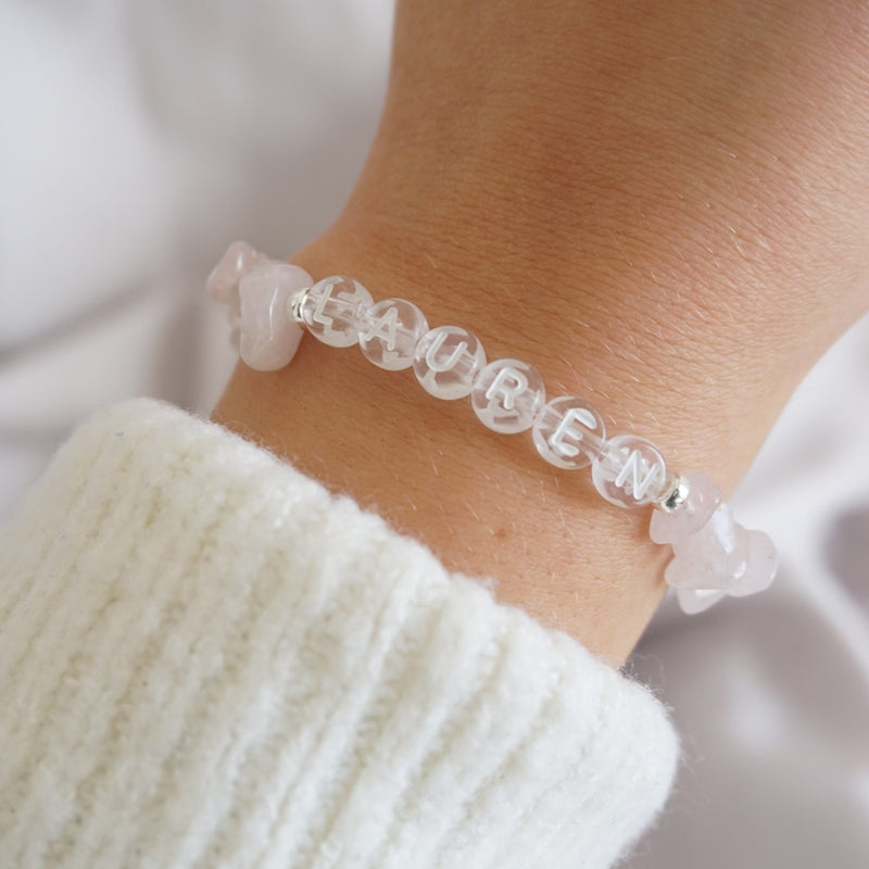 Sterling Silver and Rose Quartz Chip Personalised Bracelet