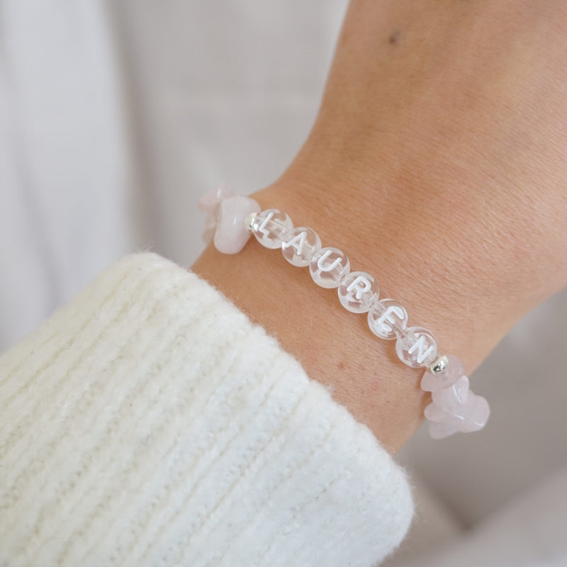 Sterling Silver and Rose Quartz Chip Personalised Bracelet