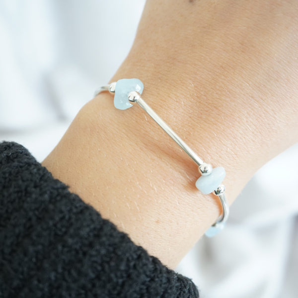 Sterling Silver and Aquamarine Noodle Bracelet