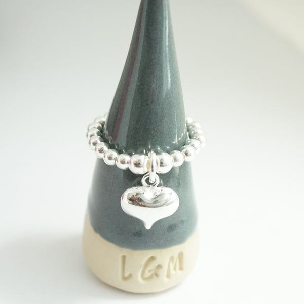 Sterling Silver Stretch Ring With Large Heart Charm