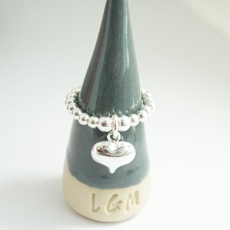 Sterling Silver Stretch Ring With Large Heart Charm