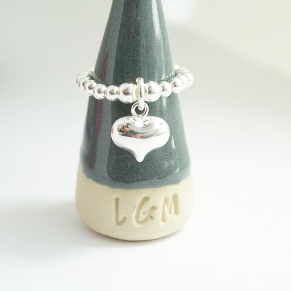 Sterling Silver Stretch Ring With Large Heart Charm