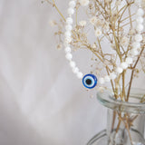 Sterling Silver and Mother of Pearl Bracelet With Evil Eye