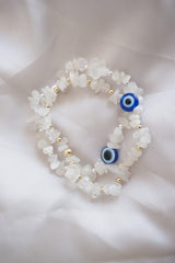 Gold and Moonstone Chip Bracelet With Evil Eye