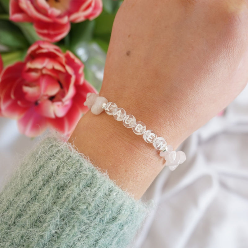 Sterling Silver and Rose Quartz Chip Personalised Bracelet