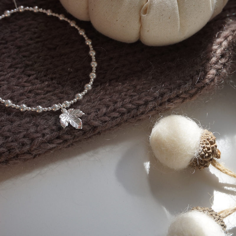 Sterling Silver Stretch Bracelet With Leaf Charm